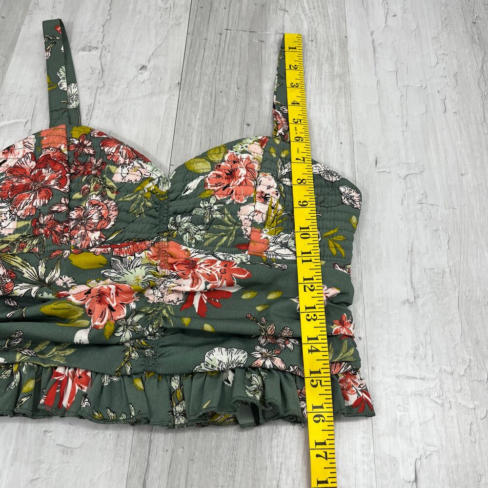 B.O.G. Collective Floral Ruched Smocked Ruffle Crop Adjustable Strap Tank Top - Picture 11 of 11